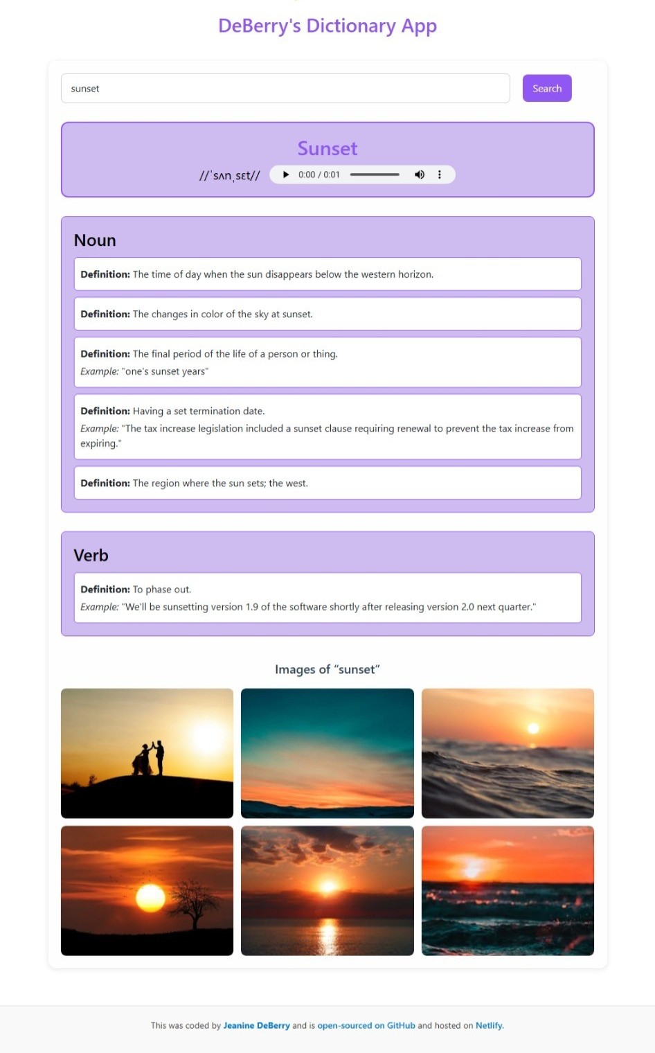 Jeanine Dictionary App project preview