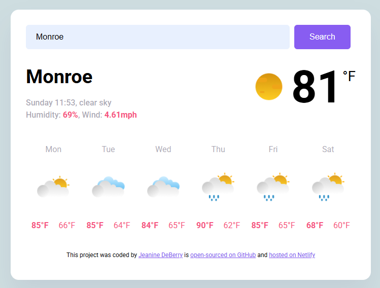 Jeanine Weather project preview